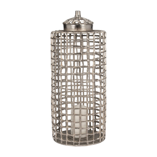 Elegance Defined: 23-Inch Silver Metal Lidded Jar