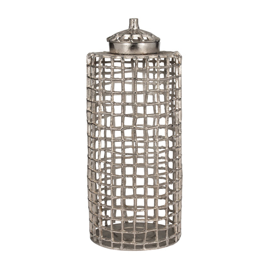 Elegance Defined: 23-Inch Silver Metal Lidded Jar