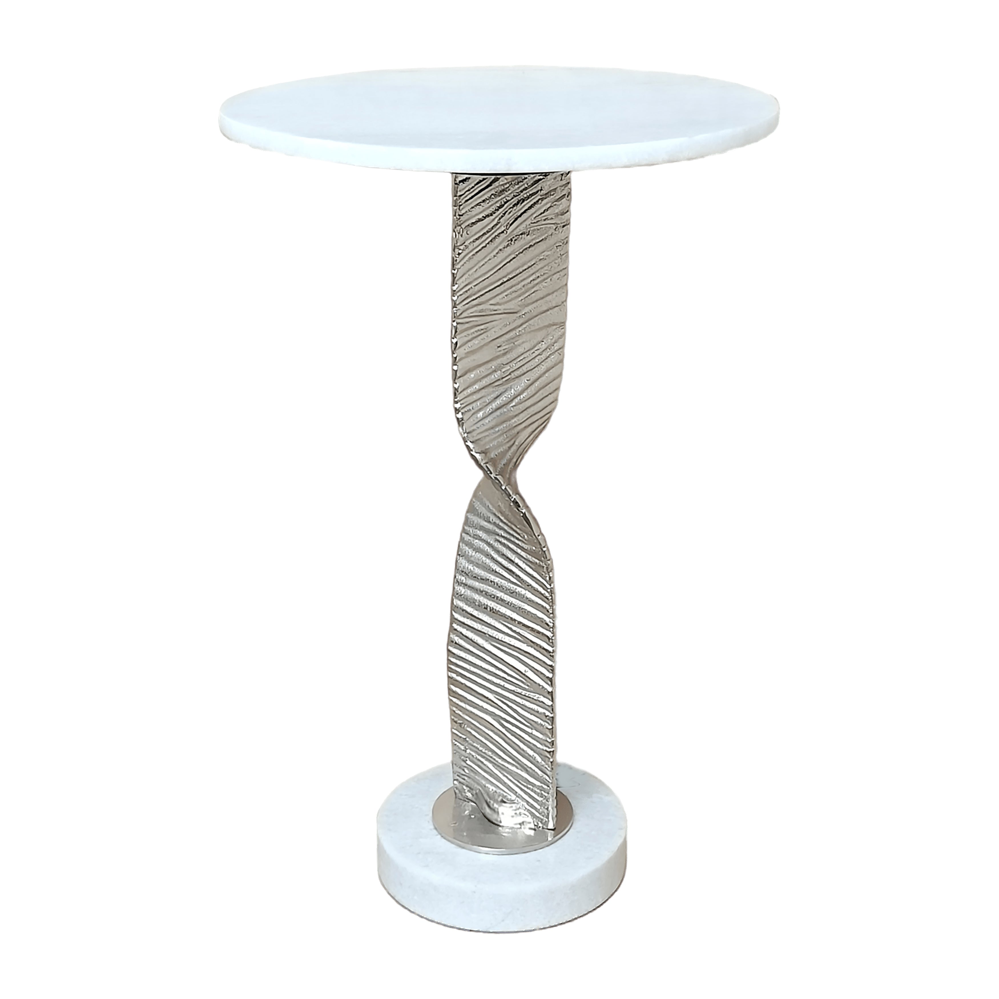 Metal,24"twisted Base Accent Table,white/silver