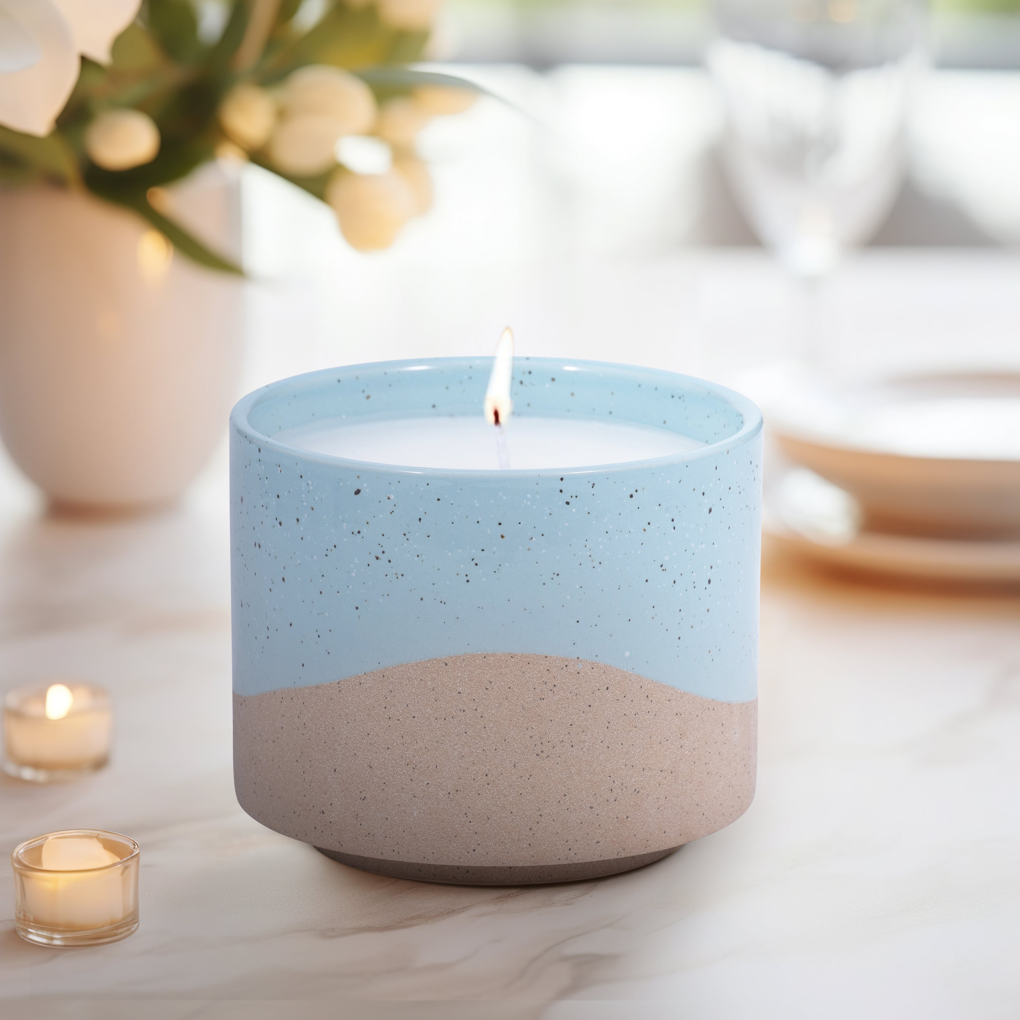 The Tranquil Tide: Aqua Citro Candle with Wavy Texture