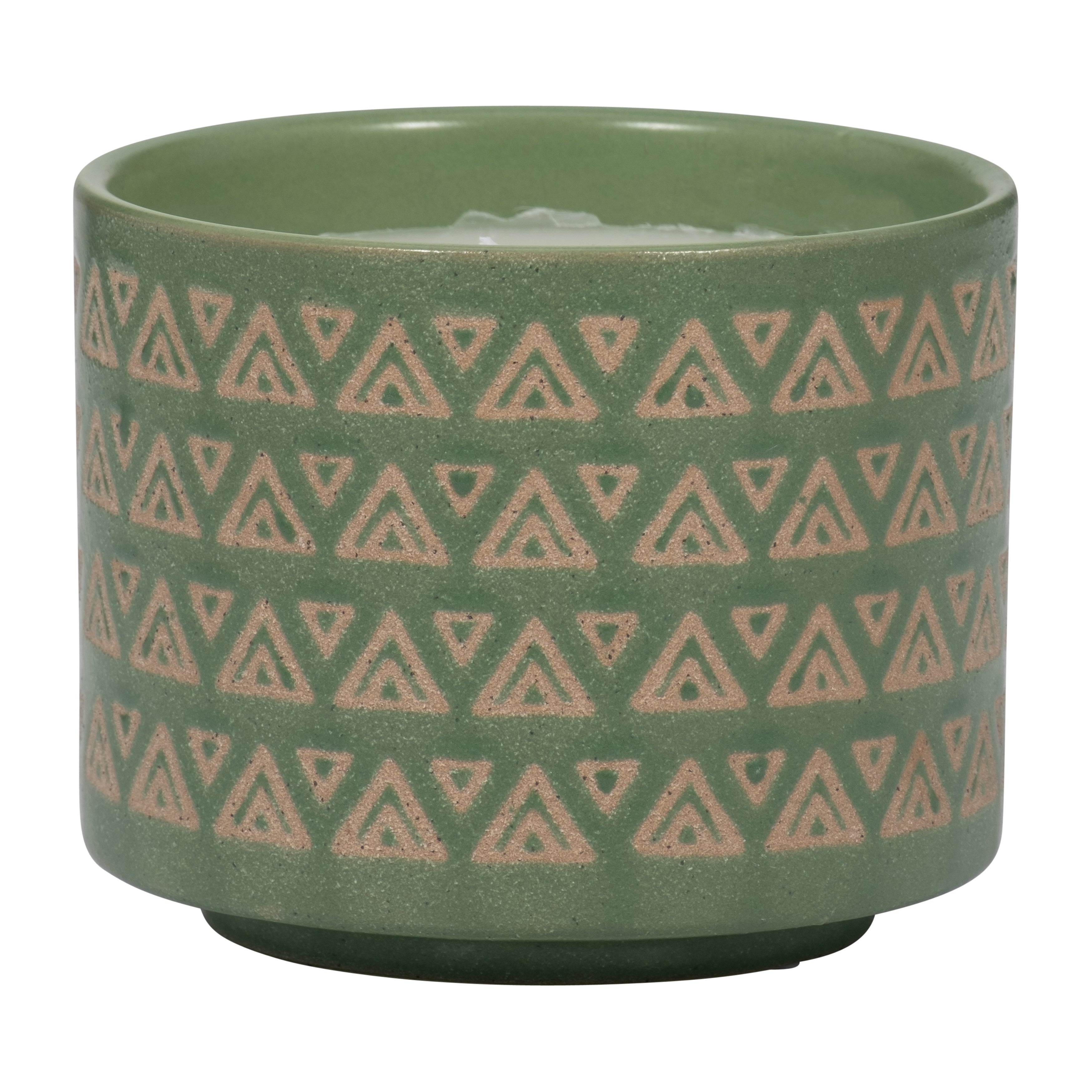 Temple Twilight: Green Citro Candle with Aztec Motifs