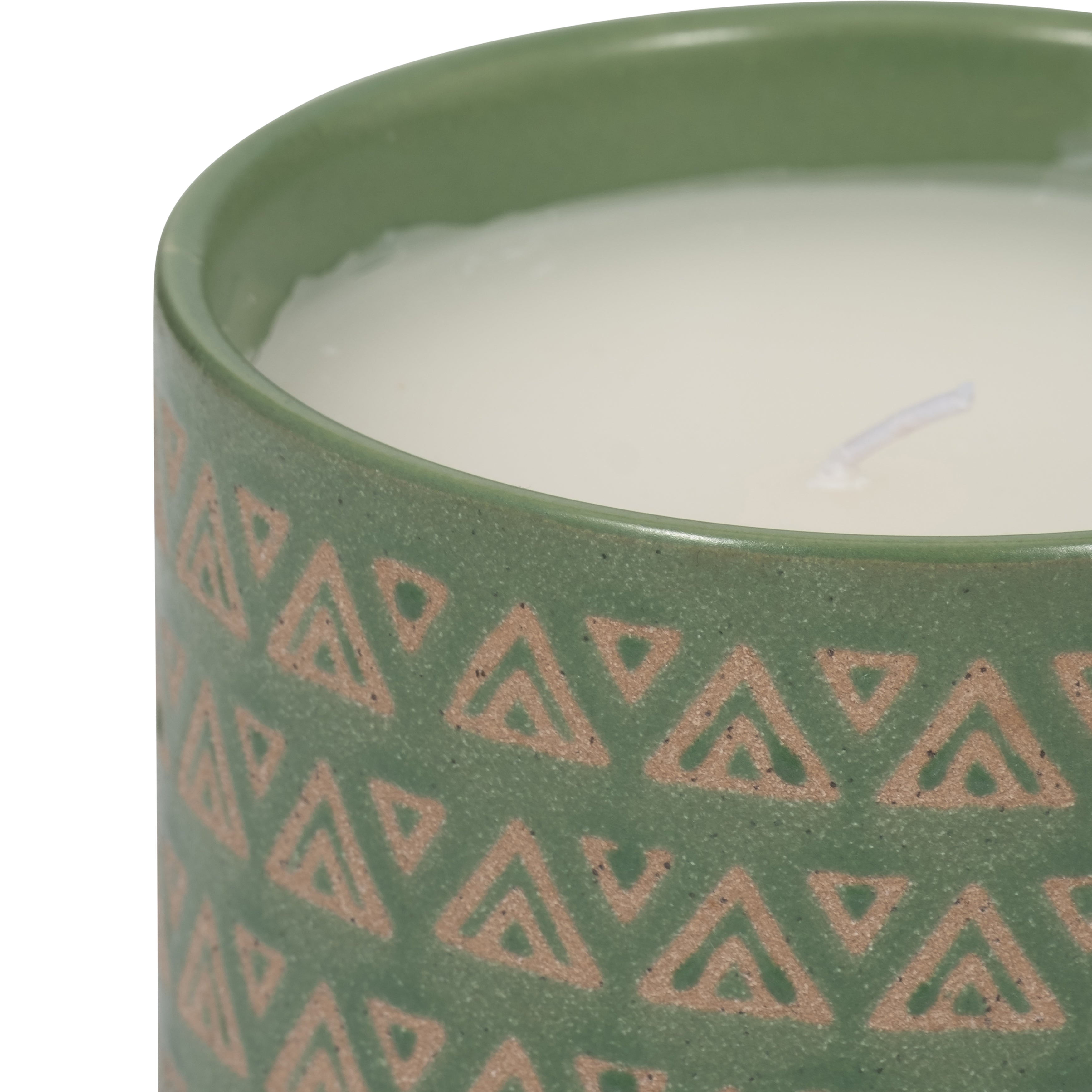 Temple Twilight: Green Citro Candle with Aztec Motifs