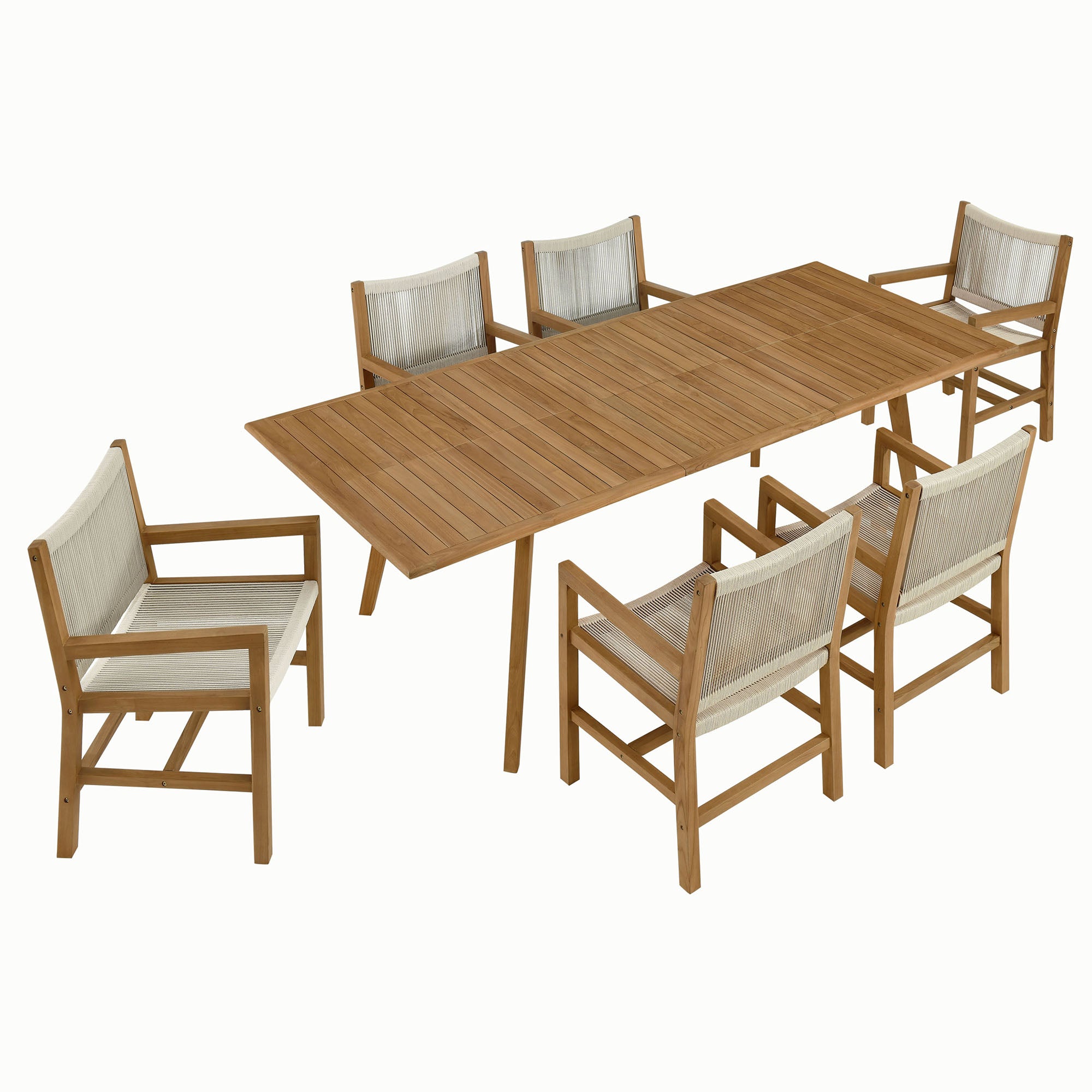 Vienna 7-Piece Outdoor Patio Teak and Rope Dining Set with Armchairs